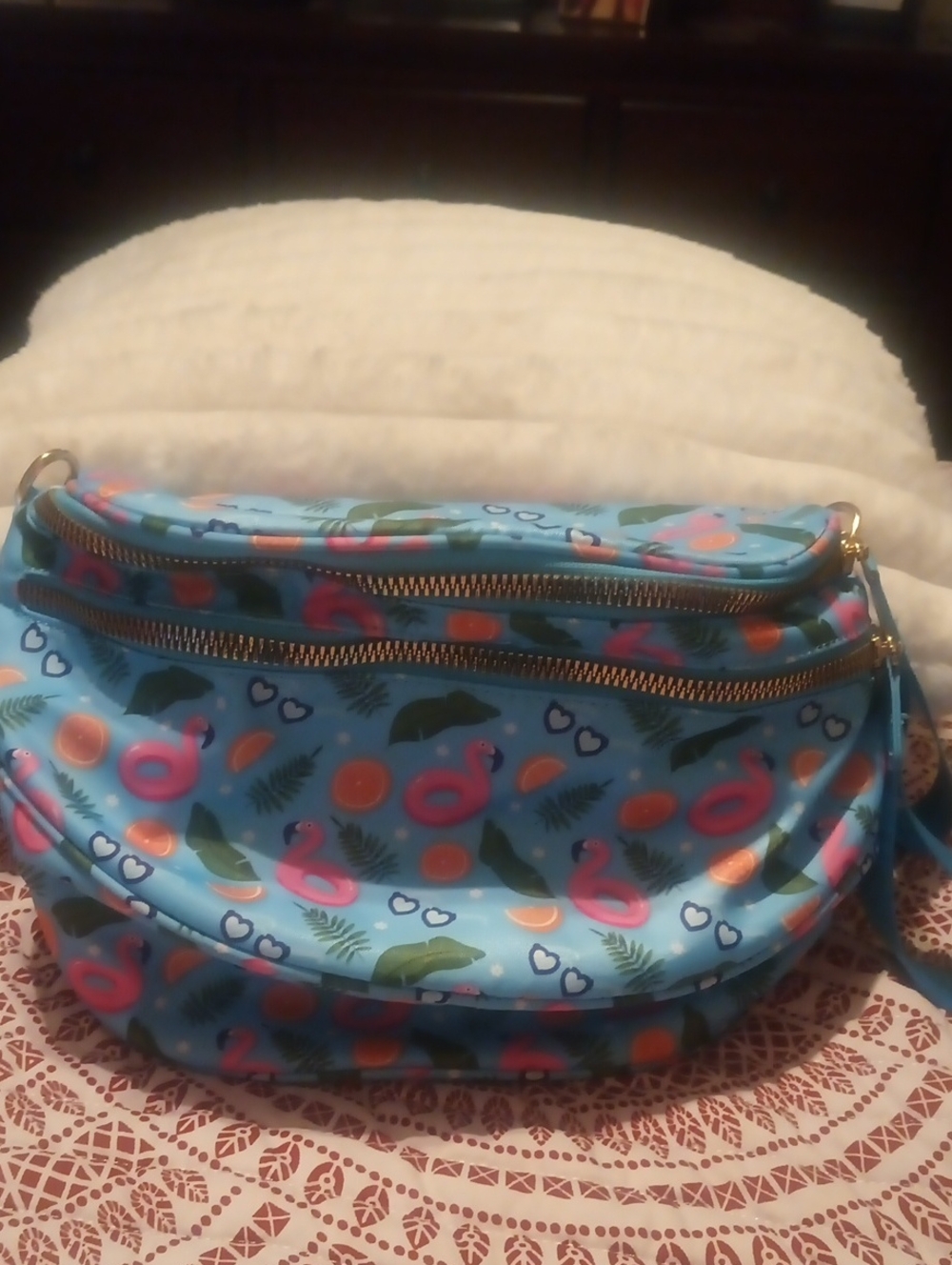 Blue Tropical Print Wristlet Crossbody Bag